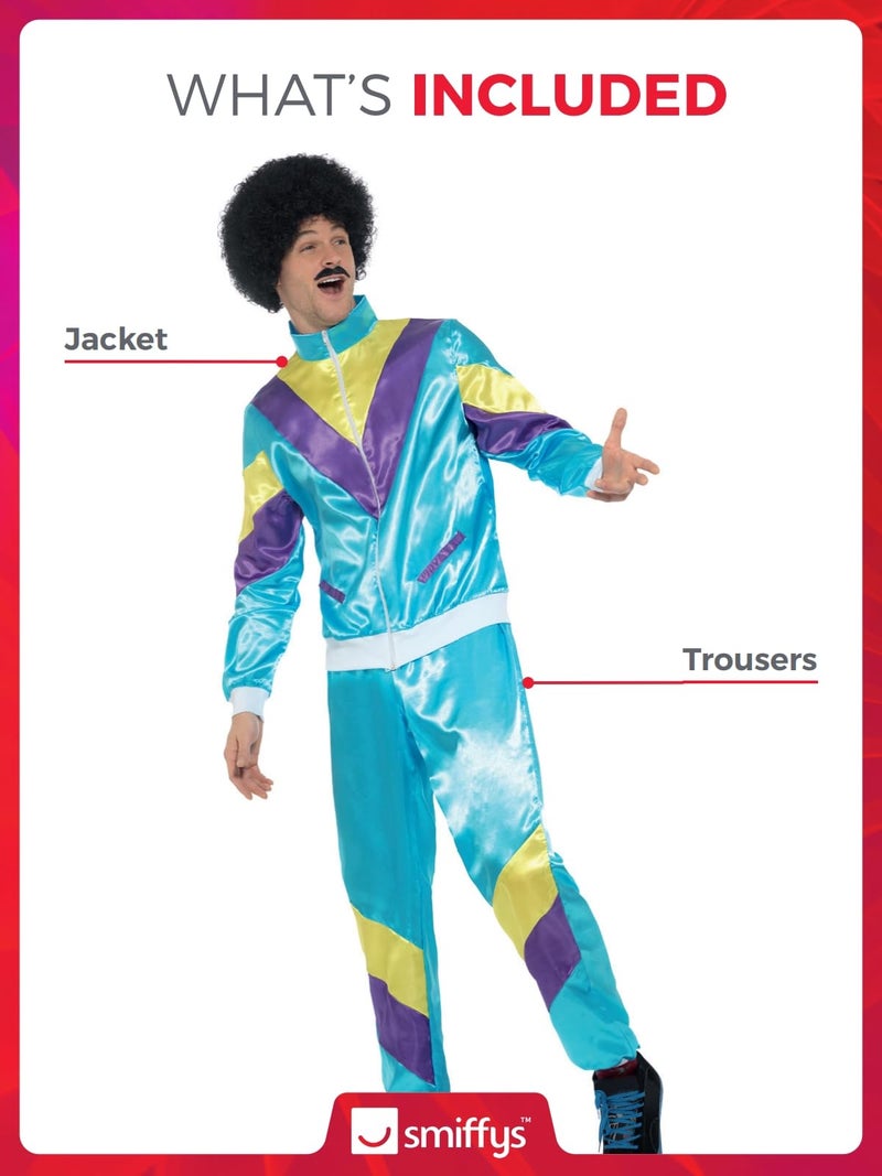 Smiffys mens 80s Height of Fashion Shell Suit Adult Sized Costume, Blue, M - US Size 38-40 - Image 2